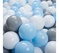 KiddyMoon Soft Plastic Play Balls 100 Balls/7Cm-2.75In Multi-Colour Made In EU, Grey/White/Babyblue