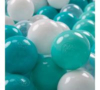 KiddyMoon Soft Plastic Play Balls 100 Balls/7Cm-2.75In Multi-Colour Made In EU, Light Turquoise/White/Transparent/Turquoise