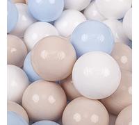 KiddyMoon Soft Plastic Play Balls 100 Balls/7Cm-2.75In Multi-Colour Made In EU, Pastel Beige/Pastel Blue/White