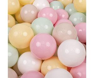 KiddyMoon Soft Plastic Play Balls 100 Balls/7Cm-2.75In Multi-Colour Made In EU, Pastel Beige/Pastel Yellow/White/Mint/Light Pink