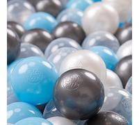 KiddyMoon Soft Plastic Play Balls 100 Balls/7Cm-2.75In Multi-Colour Made In EU, Transparent/Silver/Pearl/Babyblue
