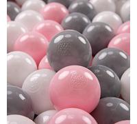 KiddyMoon Soft Plastic Play Balls 100 Balls/7Cm-2.75In Multi-Colour Made In EU, White/Grey/Light Pink