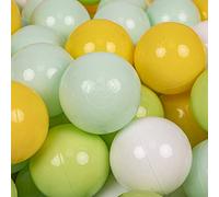 KiddyMoon Soft Plastic Play Balls 100 Balls/7Cm-2.75In Multi-Colour Made In EU, White/Mint/Light Green/Yellow