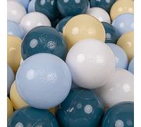 KiddyMoon Soft Plastic Play Balls 200 Balls/7Cm-2.75In Multi-Colour Made In EU, Dark Turquoise/Pastel Blue/Pastel Yellow/White