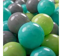 KiddyMoon Soft Plastic Play Balls 200 Balls/7Cm-2.75In Multi-Colour Made In EU, Light Green/Light Turquoise/Grey