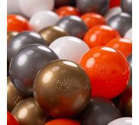 KiddyMoon Soft Plastic Play Balls 200 Balls/7Cm-2.75In Multi-Colour Made In EU, Orange/Silver/Gold/White