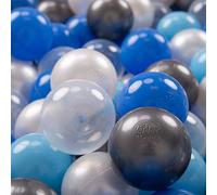 KiddyMoon Soft Plastic Play Balls 200 Balls/7Cm-2.75In Multi-Colour Made In EU, Pearl/Blue/Baby Blue/Transparent/Silver