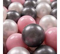 KiddyMoon Soft Plastic Play Balls 200 Balls/7Cm-2.75In Multi-Colour Made In EU, Pearl/Light Pink/Silver