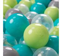 KiddyMoon Soft Plastic Play Balls 200 Balls/7Cm-2.75In Multi-Colour Made In EU, Turquoise/Light Green/Grey/Transparent