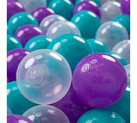 KiddyMoon Soft Plastic Play Balls 200 Balls/7Cm-2.75In Multi-Colour Made In EU, Turquoise/Purple/Transparent