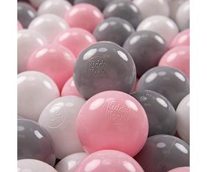 KiddyMoon Soft Plastic Play Balls 200 Balls/7Cm-2.75In Multi-Colour Made In EU, White/Grey/Light Pink