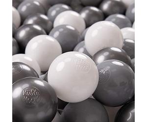 KiddyMoon Soft Plastic Play Balls 200 Balls/7Cm-2.75In Multi-Colour Made In EU, White/Grey/Silver