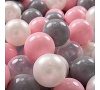 KiddyMoon Soft Plastic Play Balls 300 Balls/7Cm-2.75In Multi-Colour Made In EU, Pearl/Grey/Transparent/Light Pink