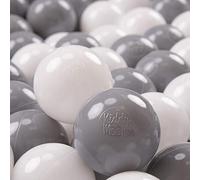 KiddyMoon Soft Plastic Play Balls 300 Balls/7Cm-2.75In Multi-Colour Made In EU, White/Grey