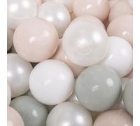 KiddyMoon Soft Plastic Play Balls 300 Balls/7Cm-2.75In Multi-Colour Made In EU, White/Pearl/Pastel Beige/Green-Gray