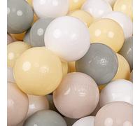 KiddyMoon Soft Plastic Play Balls 50 Balls/7Cm-2.75In Multi-Colour Made In EU, Pastel Beige/Greengrey/Pastel Yellow/White