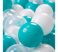 KiddyMoon Soft Plastic Play Balls 50 Balls/7Cm-2.75In Multi-Colour Made In EU, Turquoise/Transparent/White
