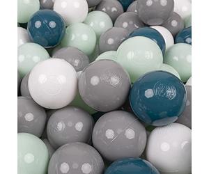KiddyMoon Soft Plastic Play Balls 700 Balls/7Cm-2.75In Multi-Colour Made In EU, Dark Turquoise/Grey/White/Mint