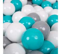 KiddyMoon Soft Plastic Play Balls 100 Balls/7Cm-2.75In Multi-Colour Made In EU, Grey/White/Turquoise