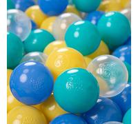 KiddyMoon Soft Plastic Play Balls For Children 100 Balls/6Cm-2.36In Colourful Made In EU, Turquoise/Blue/Yellow/Transparent