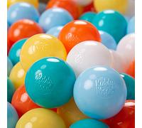 KiddyMoon Soft Plastic Play Balls For Children 100 Balls/6Cm-2.36In Colourful Made In EU, White/Yellow/Orange/Baby Blue/Turquoise