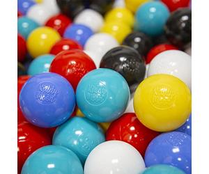 KiddyMoon Soft Plastic Play Balls For Children 1200 Balls/6Cm-2.36In Colourful Made In EU, Black/White/Blue/Red/Yellow/Turquoise