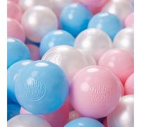 KiddyMoon Soft Plastic Play Balls For Children 200 Balls/6Cm-2.36In Colourful Made In EU, Baby Blue/Light Pink/Pearl