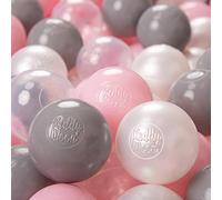 KiddyMoon Soft Plastic Play Balls For Children 200 Balls/6Cm-2.36In Colourful Made In EU, Pearl/Grey/Transparent/Light Pink