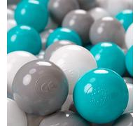 KiddyMoon Soft Plastic Play Balls For Children 300 Balls/6Cm-2.36In Colourful Made In EU, Grey/White/Turquoise