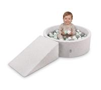 KiddyMoon Soft play set with ballpit 90x30cm and ramp 100 balls 7cm foam playground for babies and toddlers - Light grey: White Grey Mint