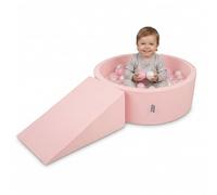 KiddyMoon Soft play set with ballpit 90x30cm and ramp 100 balls 7cm foam playground for babies and toddlers - Pink: Powder pink Pearl Transparent