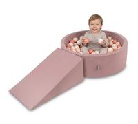 KiddyMoon Soft play set with ballpit 90x30cm and ramp 100 balls 7cm foam playground for babies and toddlers - Heather: Pastel beige Salmon White