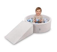 KiddyMoon Soft play set with ballpit 90x30cm and ramp 100 balls 7cm foam playground for babies and toddlers - Light grey: Pearl Grey Transparent Baby blue Mint