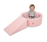 KiddyMoon Soft play set with ballpit 90x30cm and ramp 100 balls 7cm foam playground for babies and toddlers - Pink: Pastel beige Powder pink Pearl