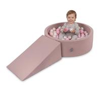 KiddyMoon Soft play set with ballpit 90x30cm and ramp 100 balls 7cm foam playground for babies and toddlers - Heather: Pastel beige Powder pink Pearl