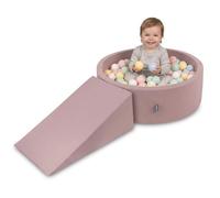 KiddyMoon Soft play set with ballpit 90x30cm and ramp 100 balls 7cm foam playground for babies and toddlers - Heather: Pastel blue Pastel yellow White Mint Powder pink