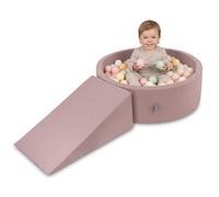 KiddyMoon Soft play set with ballpit 90x30cm and ramp 200 balls 7cm foam playground for babies and toddlers - Heather: Pastel beige Pastel yellow White Mint Powder pink