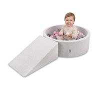 KiddyMoon Soft play set with ballpit 90x30cm and ramp 200 balls 7cm foam playground for babies and toddlers - Light grey: Pearl Grey Transparent Powder pink