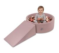 KiddyMoon Soft play set with ballpit 90x30cm and ramp 200 balls 7cm foam playground for babies and toddlers - Heather: Brown Copper red Pastel beige Salmon
