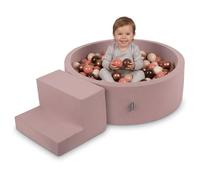 KiddyMoon Soft play set with ballpit 90x30cm and steps 100 balls 7cm foam playground for babies and toddlers - Heather: Brown Copper red Pastel beige Salmon