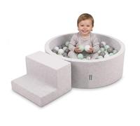 KiddyMoon Soft play set with ballpit 90x30cm and steps 100 balls 7cm foam playground for babies and toddlers - Light grey: White Grey Mint