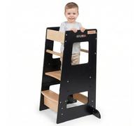 KiddyMoon Toddler Learning Tower, Montessori Kitchen Step Stool, Height Adjustable (3 Levels), Safety Rail, Black/Natural