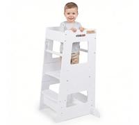 KiddyMoon Toddler Learning Tower, Montessori Kitchen Step Stool, Height Adjustable (3 Levels), Safety Rail, White