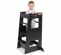 KiddyMoon Toddler Learning Tower, Montessori Kitchen Step Stool, Height Adjustable (3 Levels), Safety Rail, Black