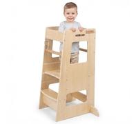 KiddyMoon Toddler Learning Tower, Montessori Kitchen Step Stool, Height Adjustable (3 Levels), Safety Rail, Natural
