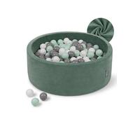KiddyMoon Velvet Ball Pit for Toddlers 90x30 with 300 Balls 7cm Soft ball pool Sensory toy Babies Forest Green - White Grey Mint