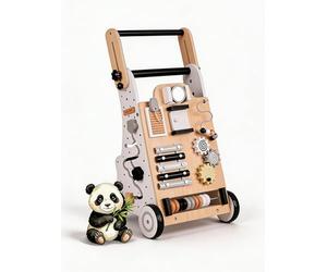 KiddyMoon Wooden Baby Walker Interactive Educational Toy for Children Multifunctional Push-Along Toy for Babies Montessori Mobility Walker for Kids Model WK-001, Black - White