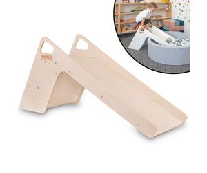 KiddyMoon Wooden Slide For Baby Multifunction Montessori Toddlers Indoor Freestanding Slide 2In1 Chair For Children Slide For Ball Pit Sturdy Climbing Toy, Large, Natural