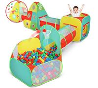 Kiddzery 5pc Kids Play Tent for Toddlers with Ball Pit, Crawl Tunnel, Indoor & Outdoor Playhouse, Jungle Gym, Toys for Boys & Girls, Includes Dart Balls, Teepee & Basketball Hoops