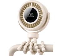 KIDEE Pram Fan, 3600mAh Rechargeable Baby Fan with Digital Display, 3 Speeds Buggy Fan with Flexible Tripod, 360° Adjustable Clip on Fan for Pushchai
